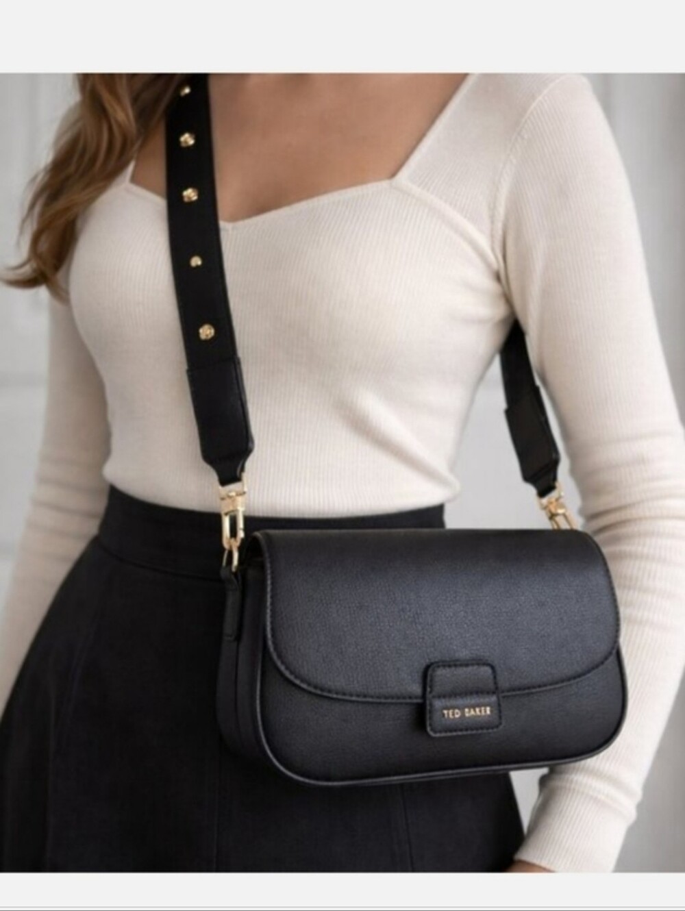 Ted Baker London Embossed Logo Rory Crossbody/ Detachable Rosette Strap, Black